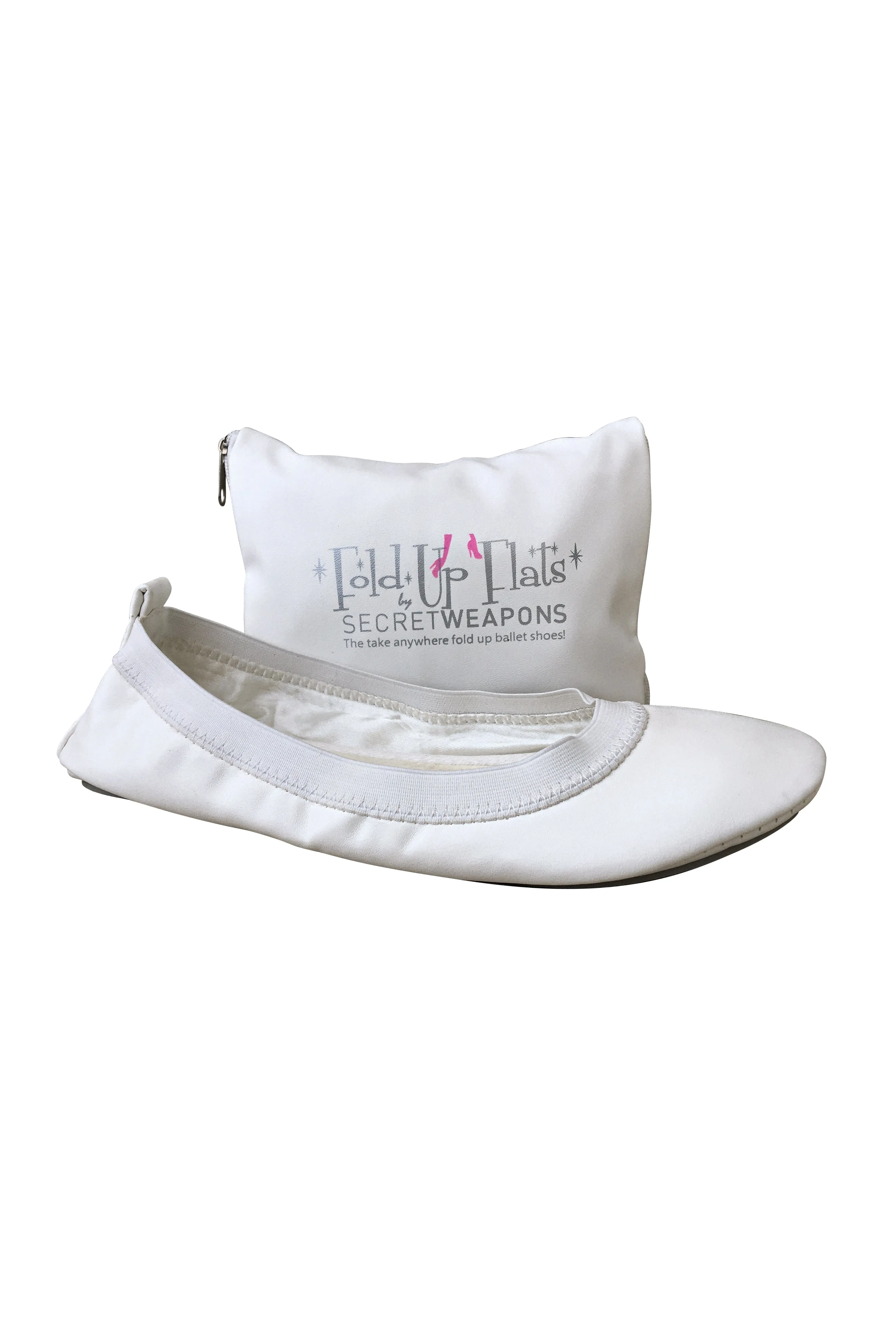 White Bridal Fold Up Ballet Flats