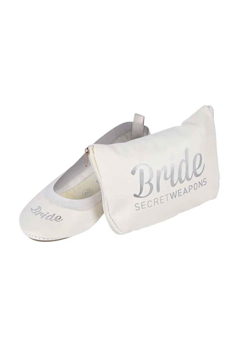White Bridal Fold Up Ballet Flats