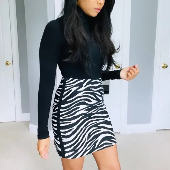 White House Black Market | Black White Zebra Animal Print High Waist Mini Skirt