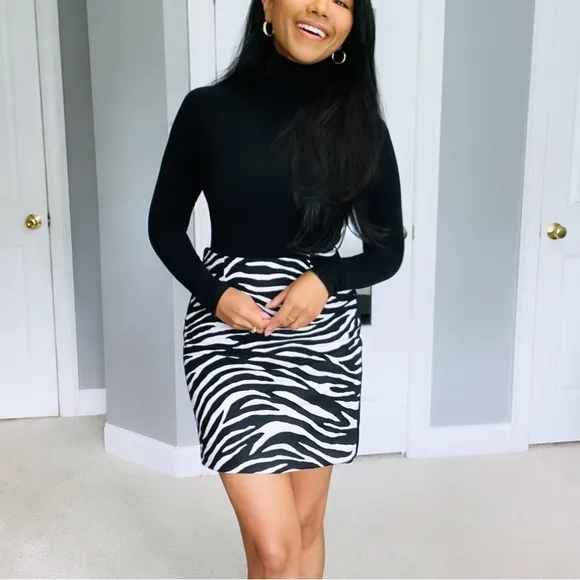 White House Black Market | Black White Zebra Animal Print High Waist Mini Skirt