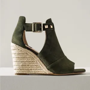 White House Black Market Ryleigh Green Suede Studded Espadrille Wedge size 11
