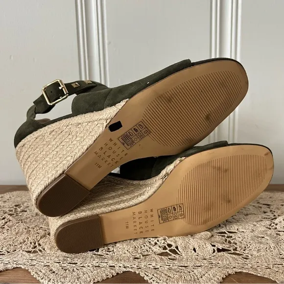 White House Black Market Ryleigh Green Suede Studded Espadrille Wedge size 11