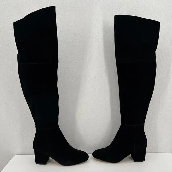 WHITE HOUSE BLACK MARKET Zahra Over the Knee Boots Womens 7 Black Suede Block