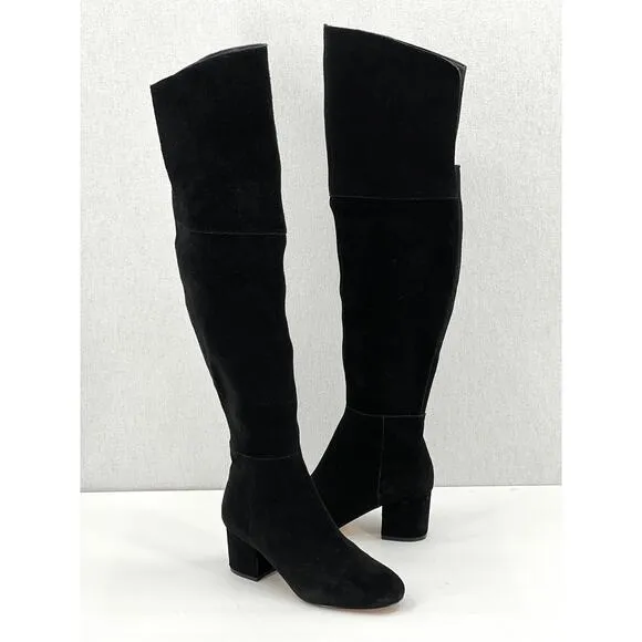 WHITE HOUSE BLACK MARKET Zahra Over the Knee Boots Womens 7 Black Suede Block