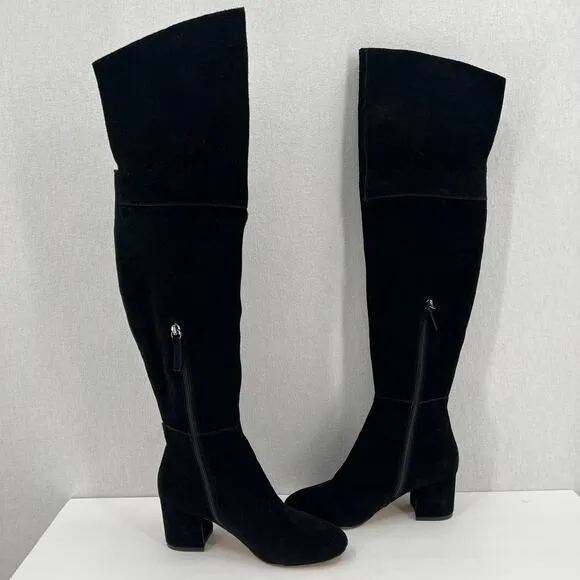 WHITE HOUSE BLACK MARKET Zahra Over the Knee Boots Womens 7 Black Suede Block