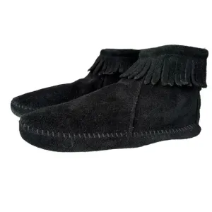 Wigwam Black Fringe Back Zip Soft Sole Moccasins Women's Shoe Size 8