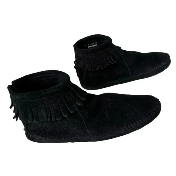Wigwam Black Fringe Back Zip Soft Sole Moccasins Women's Shoe Size 8