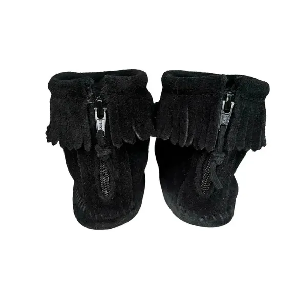 Wigwam Black Fringe Back Zip Soft Sole Moccasins Women's Shoe Size 8