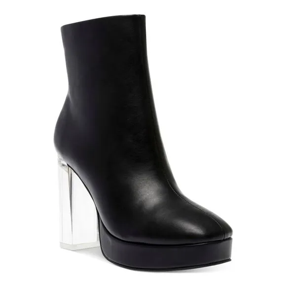 WILD PAIR Womens Black 1&quot; Platform Charlee Square Toe Zip-Up Boots 6 M