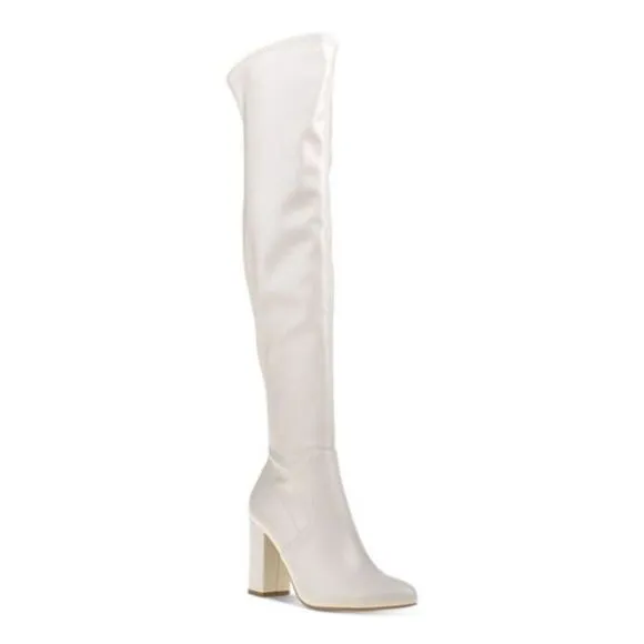WILD PAIR Womens Ivory Stretch Bravy Pointed Toe Block Heel Heeled Boots 10 M