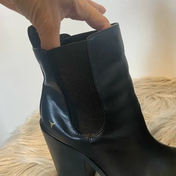 Windsor Smith Nikita Women's Heeled Leather Boots Size 8 Ankle Pull On Black