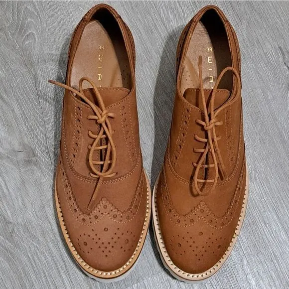 Wirth Women's Kamik Wing Lace Up Leather Textured Shoes Cognac Size 38 Brown