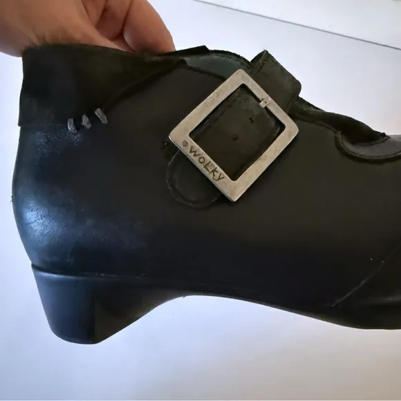Wolky Black Leather Heeled Ankle Boots Womens SZ 38 US 7