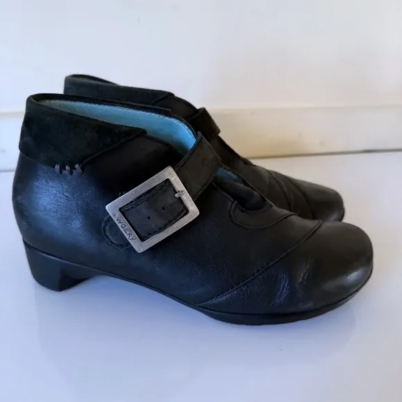 Wolky Black Leather Heeled Ankle Boots Womens SZ 38 US 7