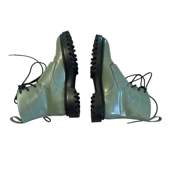 Women 5.5 36 Inch2 Pale Green Monk Boots Shoes Polished Leather Buckles Lace-Up