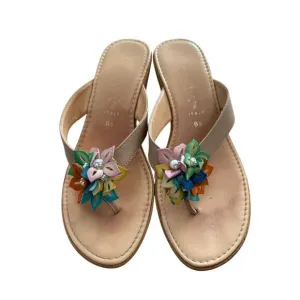 Women’s 8.5 Italian Shoemakers Wedge Sandals Beige Floral Slip-On Italy