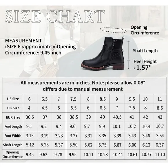 Women's 9682 Black Ankle Flat Boots Buckle Short Booties for Women's