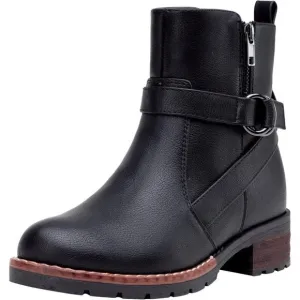 Women's 9682 Black Ankle Flat Boots Buckle Short Booties for Women's