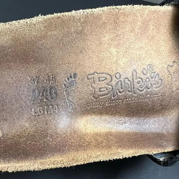 Womens BIRKIS by Birkenstock Silver Textured Buckled Slide Sandals / Size 6