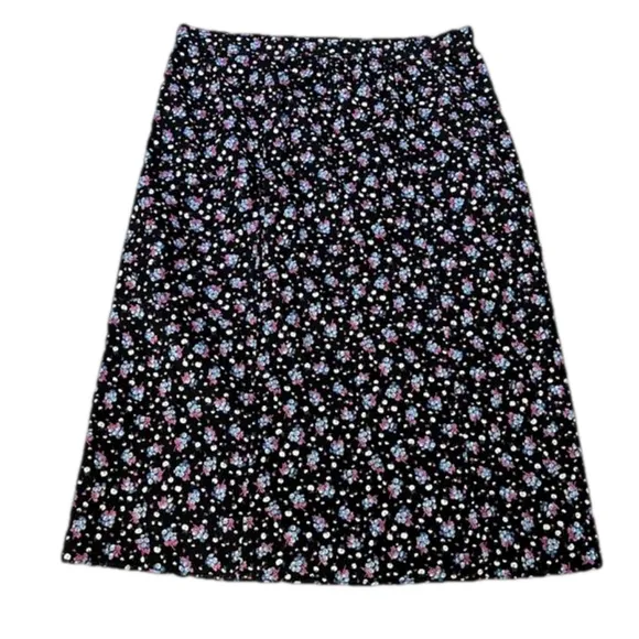 Women's Black &amp; Purple Ditsy Floral Print Midi Skirt - Size XL-2XL or 18