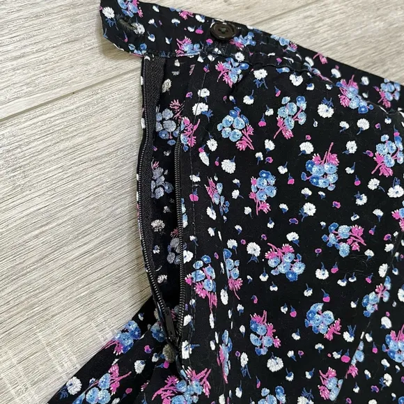 Women's Black &amp; Purple Ditsy Floral Print Midi Skirt - Size XL-2XL or 18