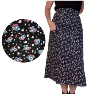 Women's Black &amp; Purple Ditsy Floral Print Midi Skirt - Size XL-2XL or 18