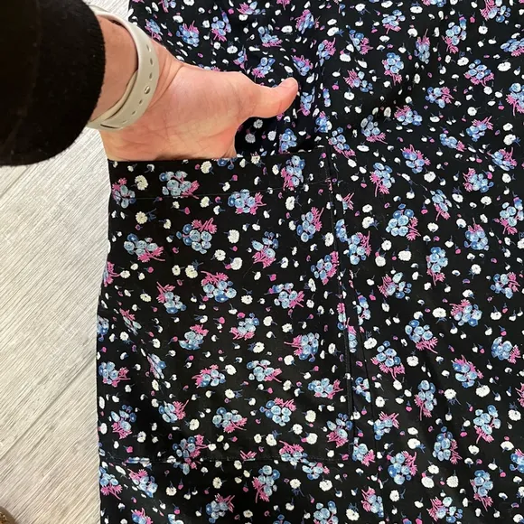 Women's Black &amp; Purple Ditsy Floral Print Midi Skirt - Size XL-2XL or 18