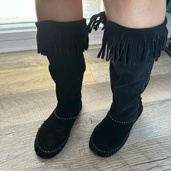 Women’s Black Flat Tall Moccasins