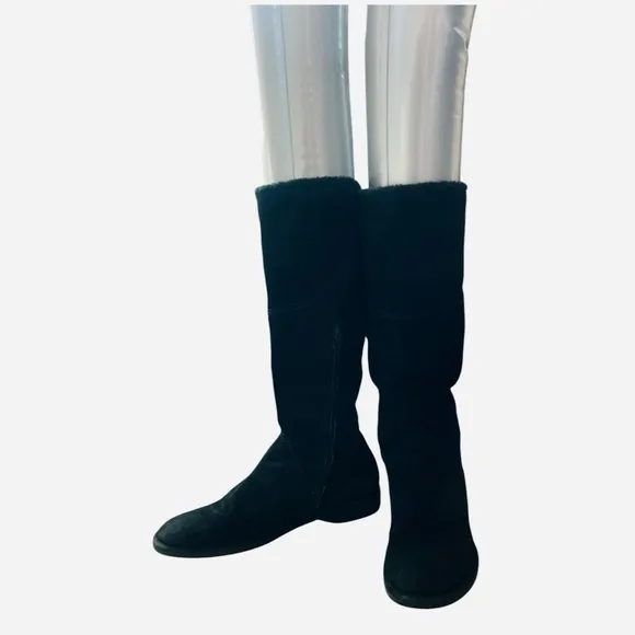 Women’s Boots DARIA Black Suede Leather Riding Boots Zip Side Flat Riding Boots