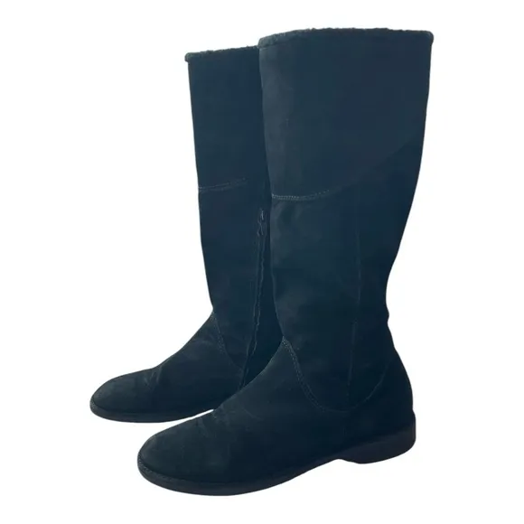 Women’s Boots DARIA Black Suede Leather Riding Boots Zip Side Flat Riding Boots
