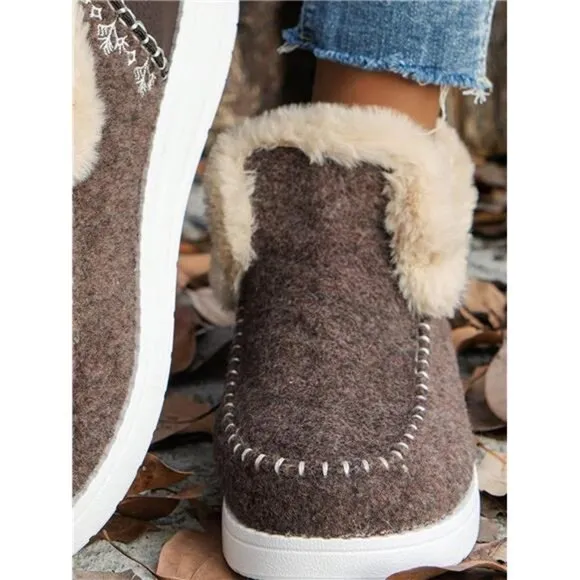 Women's Comfortable Fluffy Slip-On Flat Ankle Boots For Winter