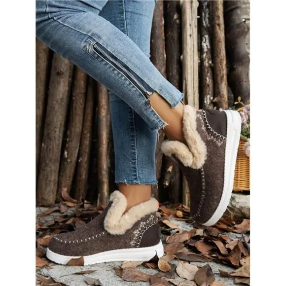 Women's Comfortable Fluffy Slip-On Flat Ankle Boots For Winter