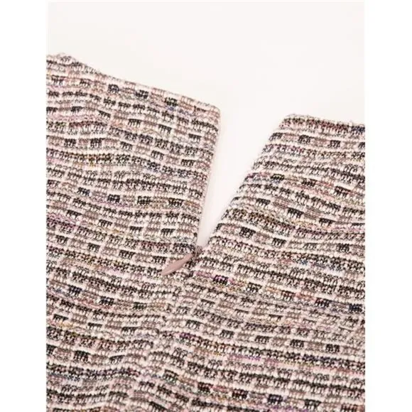 Womens Elegant Midi Tweed Bodycon Dress Pink