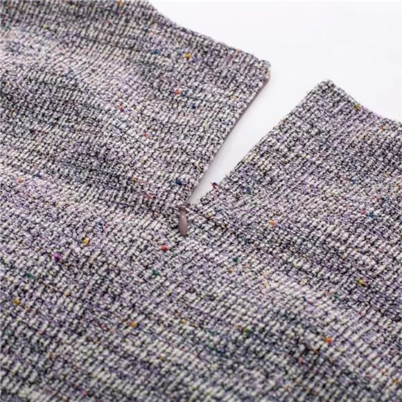 Womens Elegant Midi Tweed Bodycon Dress Purple Tweed