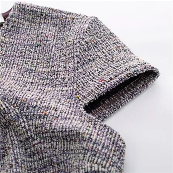Womens Elegant Midi Tweed Bodycon Dress Purple Tweed
