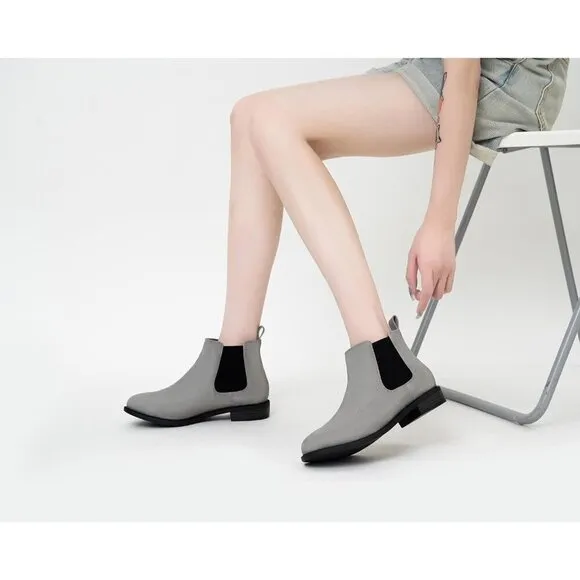 Women's Fall Flat Chelsea Boots Grey Polyurethane Comfortable Short Ankle Boots