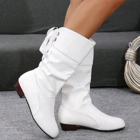 Women's Fashion Versatile Lace-Up Flat Riding Boots, New Long Boots, Casual