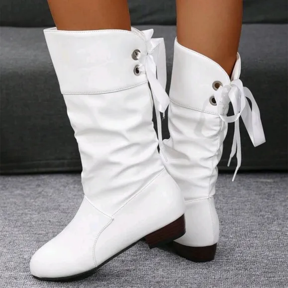 Women's Fashion Versatile Lace-Up Flat Riding Boots, New Long Boots, Casual