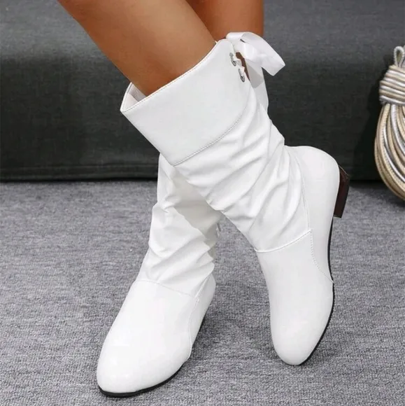 Women's Fashion Versatile Lace-Up Flat Riding Boots, New Long Boots, Casual