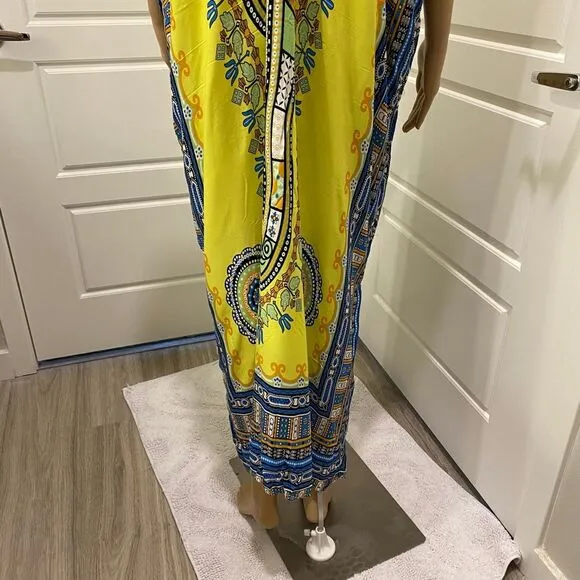 Women's Kaftan Maxi Dress. Yellow/Multicolor. S/M. Bright. Beachwear. Resortwear