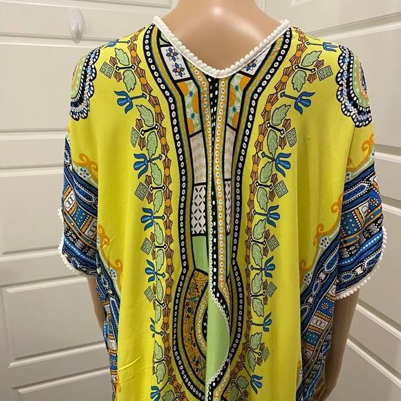 Women's Kaftan Maxi Dress. Yellow/Multicolor. S/M. Bright. Beachwear. Resortwear