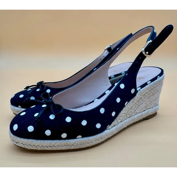 Women's Kate Spade Espadrille Wedges Size 6 Black Polka Dot