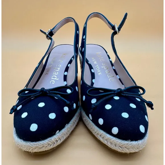 Women's Kate Spade Espadrille Wedges Size 6 Black Polka Dot