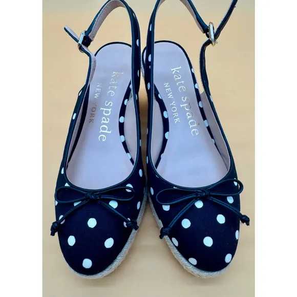 Women's Kate Spade Espadrille Wedges Size 6 Black Polka Dot