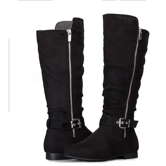 Women's Knee High Boots Flat Warm Winter Boots with Side Zipper