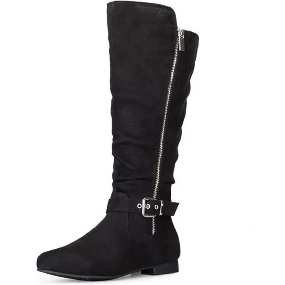 Women's Knee High Boots Flat Warm Winter Boots with Side Zipper