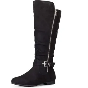 Women's Knee High Boots Flat Warm Winter Boots with Side Zipper