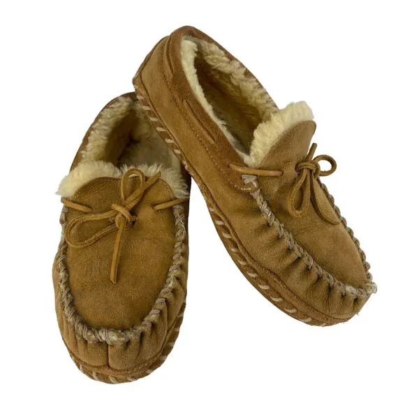 Women's L.L. BEAN Size 8 Medium Shearling Lined Suede Slippers Moccasins Loafers