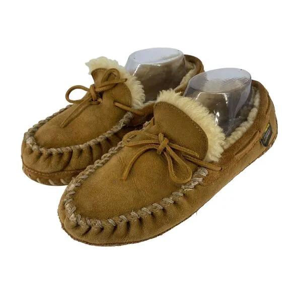 Women's L.L. BEAN Size 8 Medium Shearling Lined Suede Slippers Moccasins Loafers