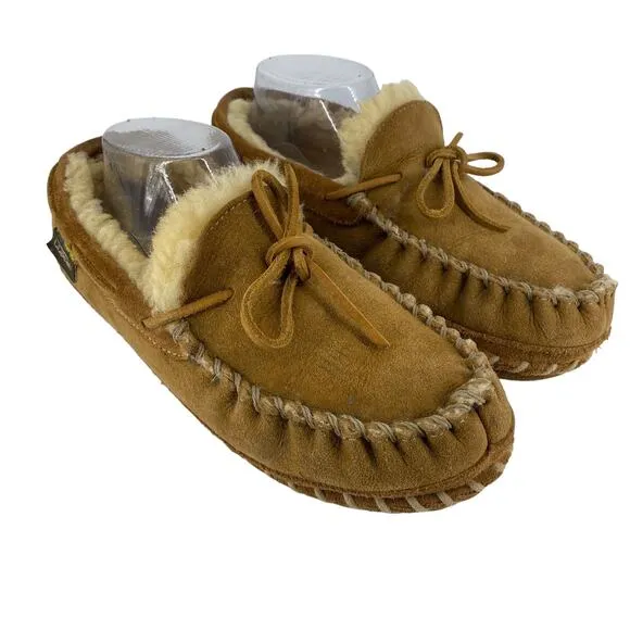 Women's L.L. BEAN Size 8 Medium Shearling Lined Suede Slippers Moccasins Loafers